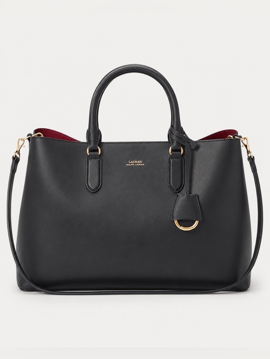 Ralph Lauren Handbags - Lauren Ralph Lauren Mercy Leather Tote Shoulder Bag Black Red Gold Hardware